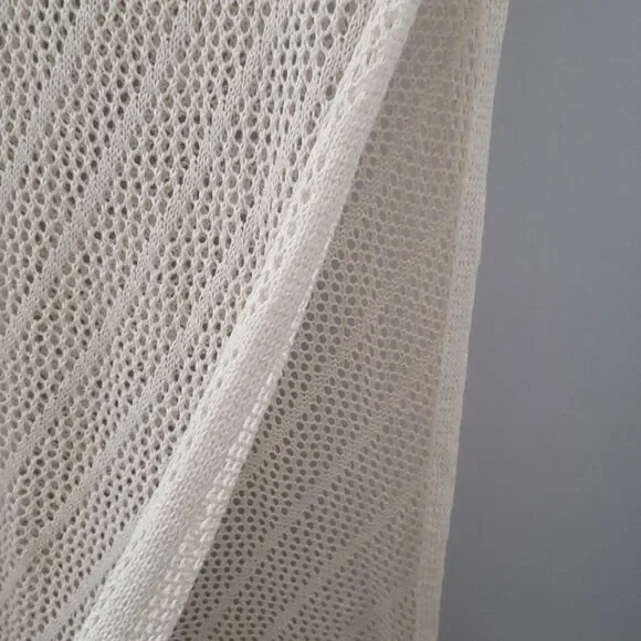 Elegant Cream Knit Dress Open Crochet Maxi With Slit Swim Cover Up - Picture 4 of 4